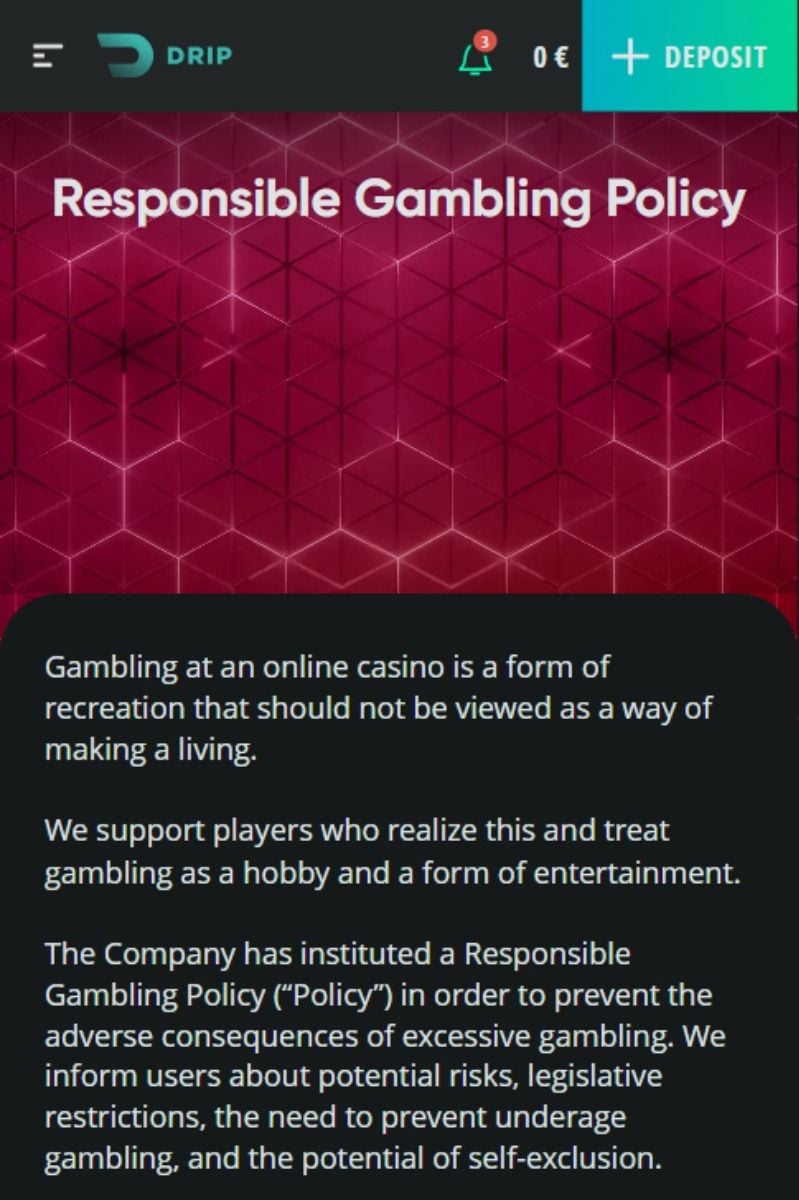 Drip Casino Responsible Gambling