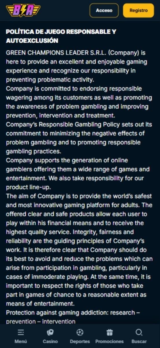 Betarenas Casino juego responsable