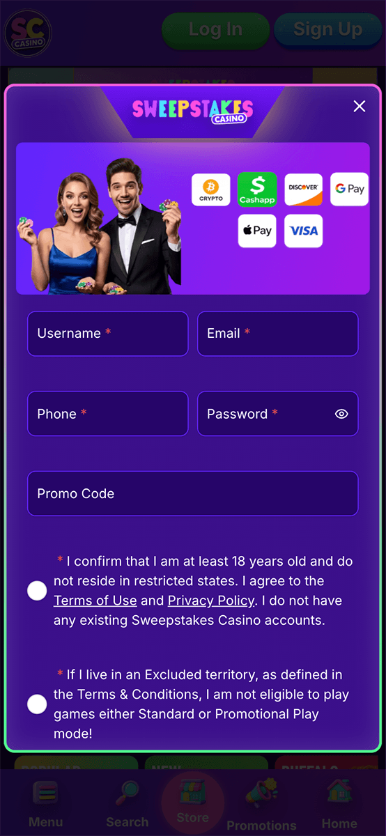 Sweepstake Casino Registration Form
