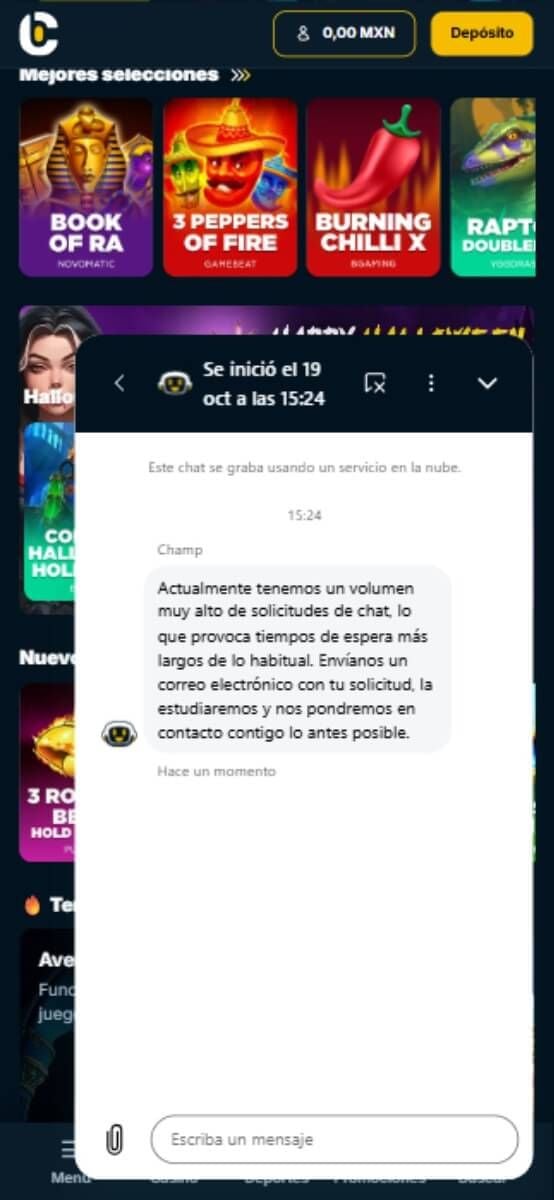CampeonBet Casino atenciÃ³n al cliente