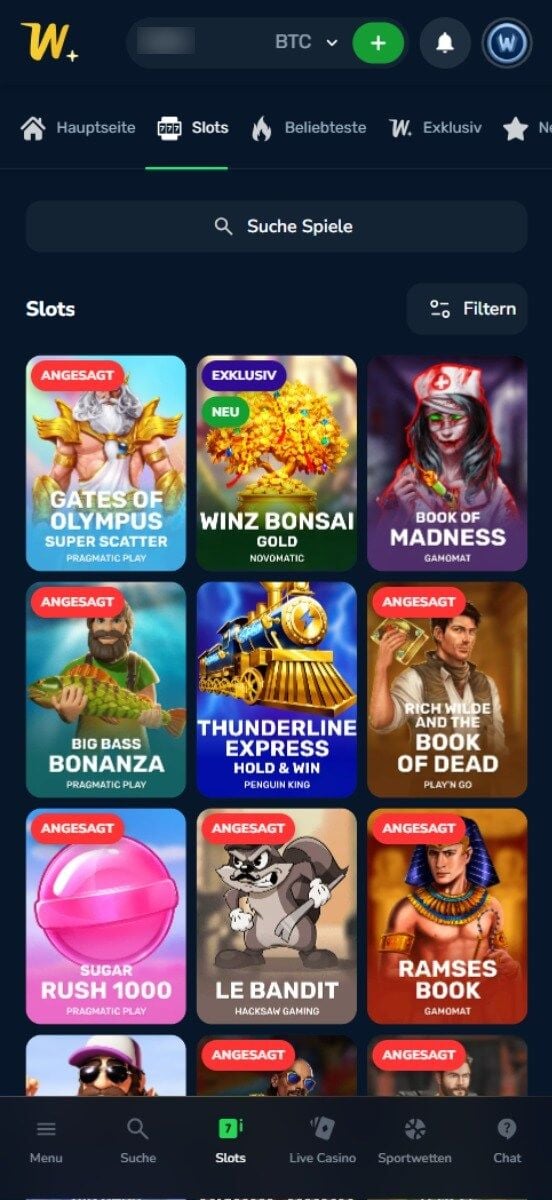 Winz.io Casino Spiele