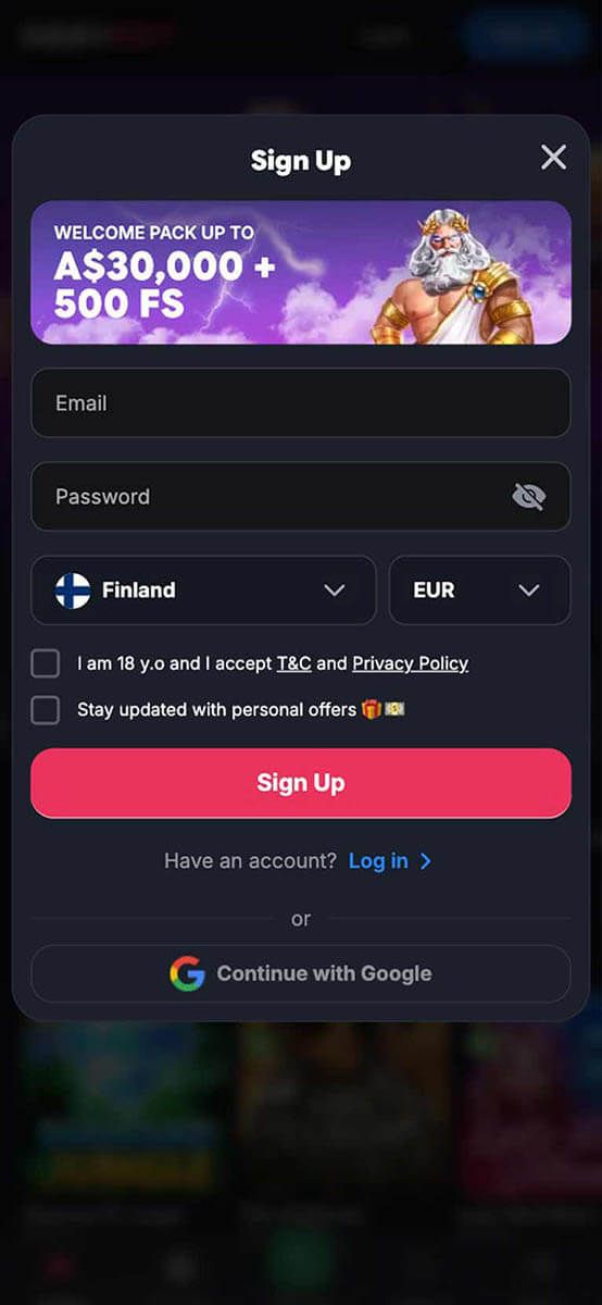 Ozzybet Casino Registration Form