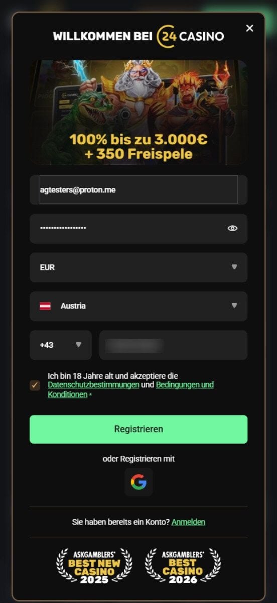24Casino Registrierung