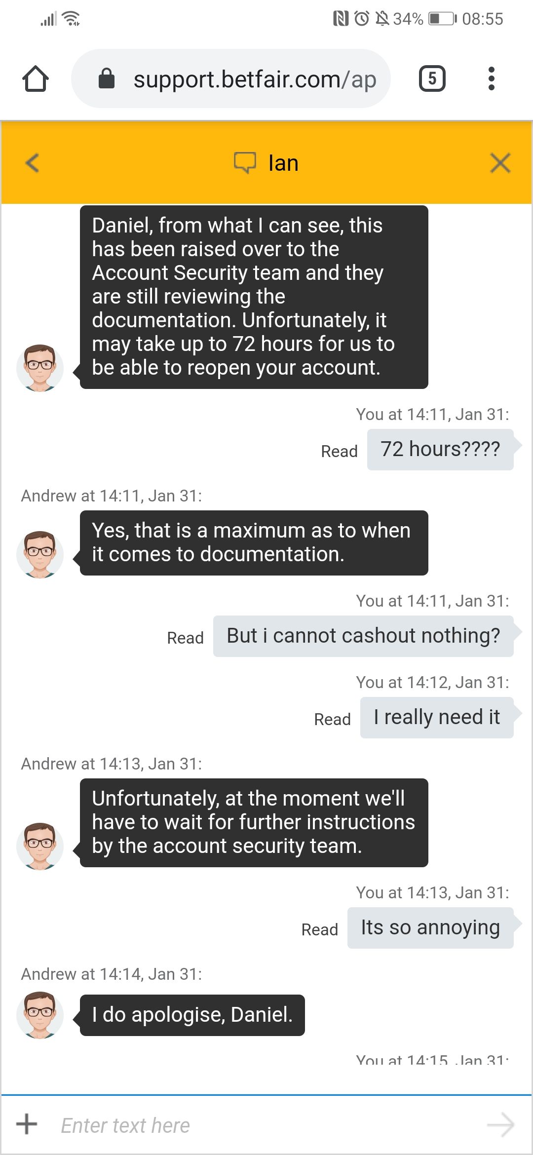 Betfair Casino Account suspended for verification Complaint