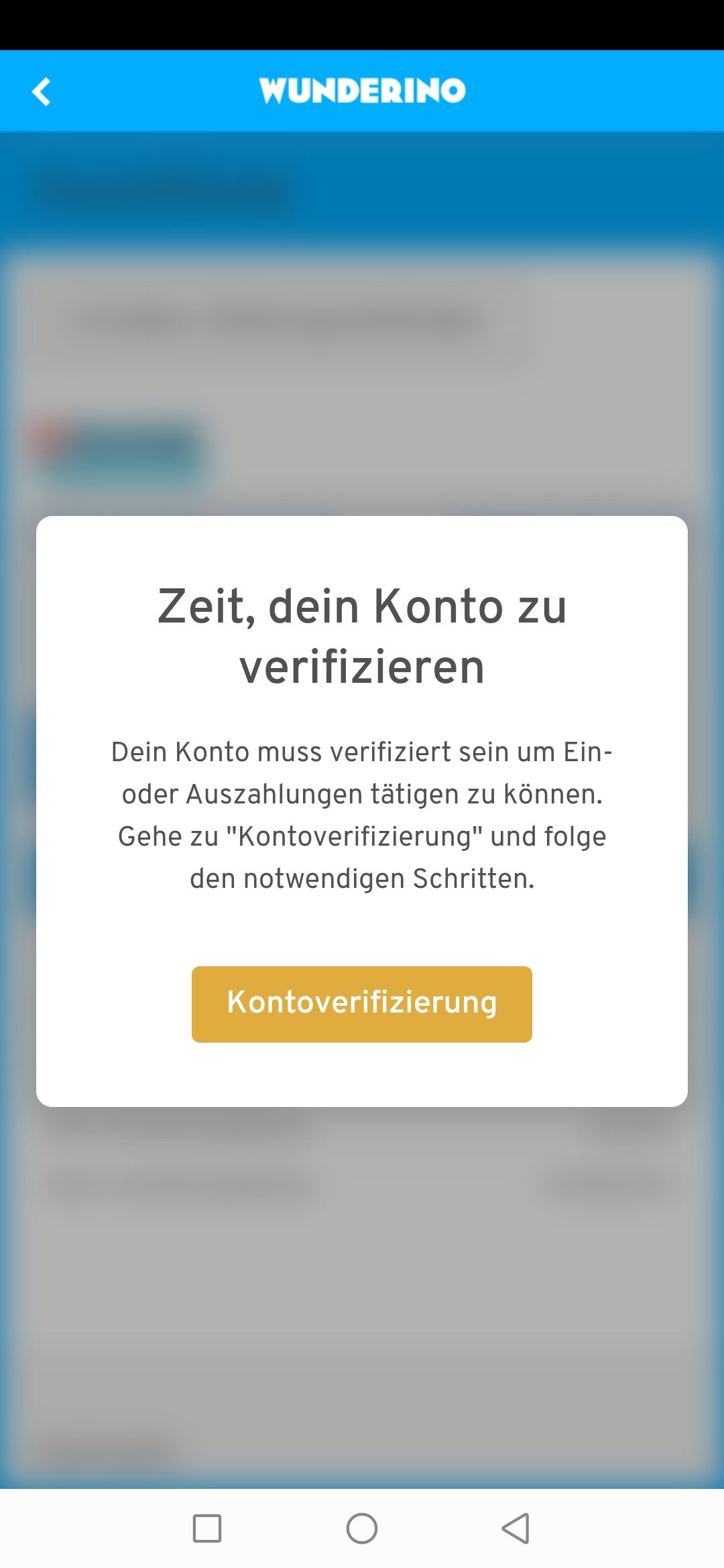 Wunderino Auszahlung wegen Verifizierung nicht moeglich aber Konto ist bereits Verifiziert