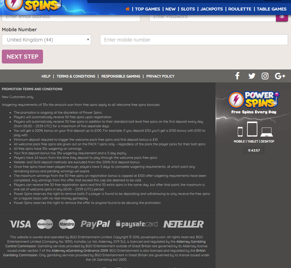 JT - Powerspins TCs Registration page.PNG