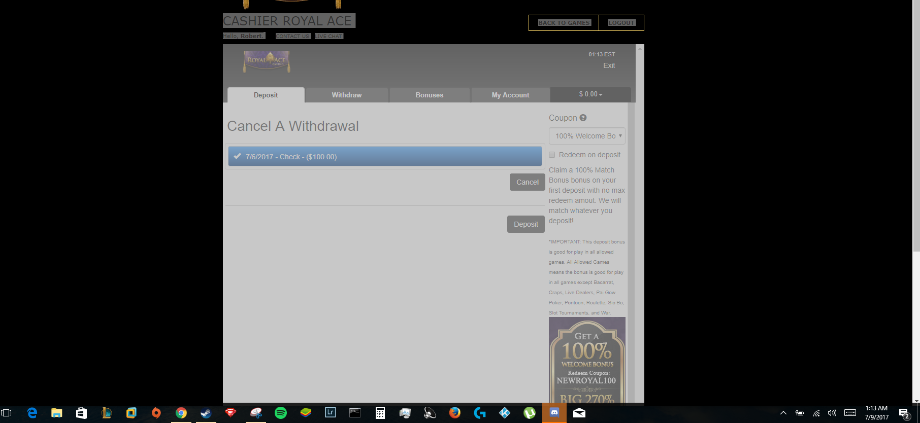 Royal ace casino withdraw check complete.PNG