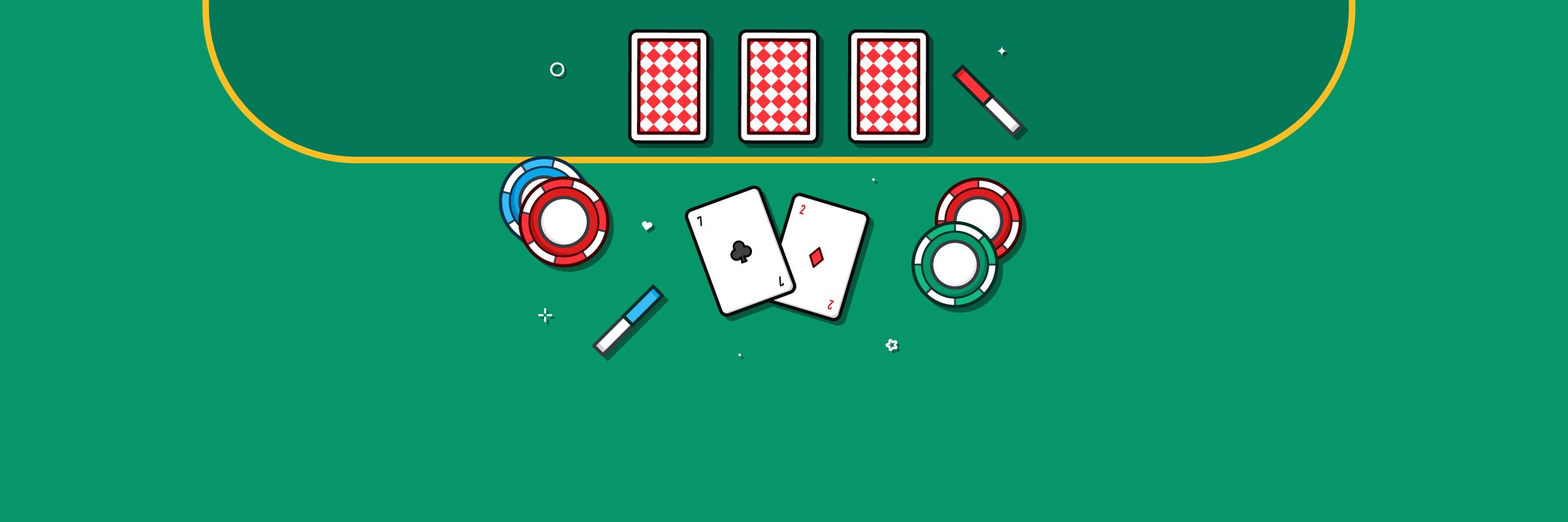 7-2 Offsuit Poker Hand with Chips on Green Felt Table