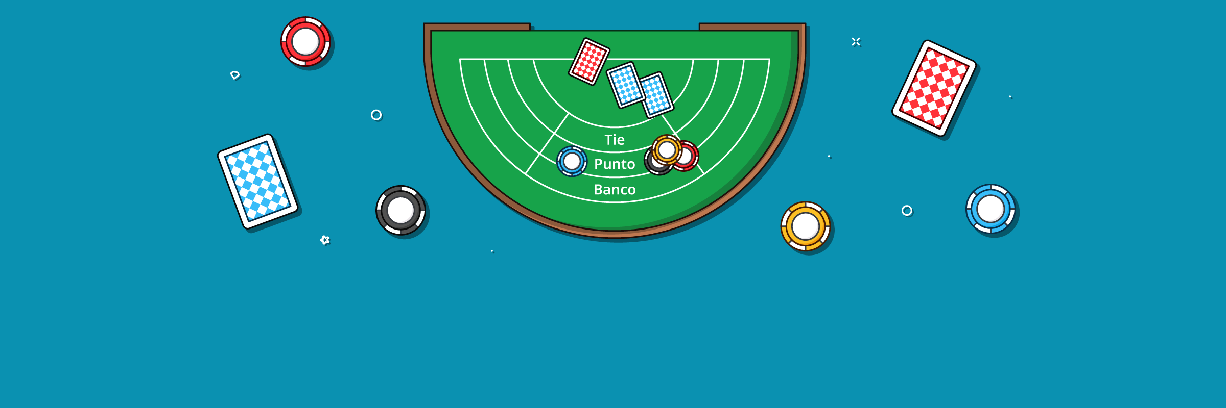 Punto Banco Spieltisch mit Punto-, Banco- und Unentschieden-Feldern