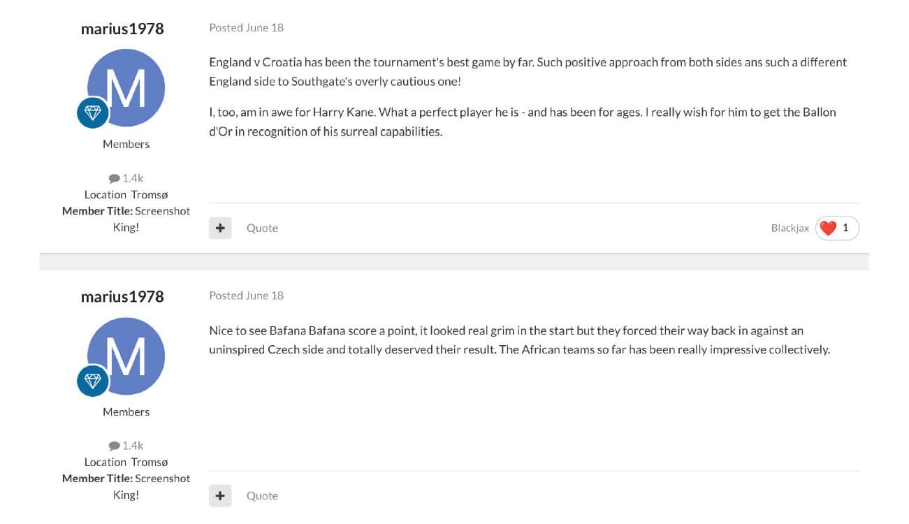 Screenshot with forum comments
