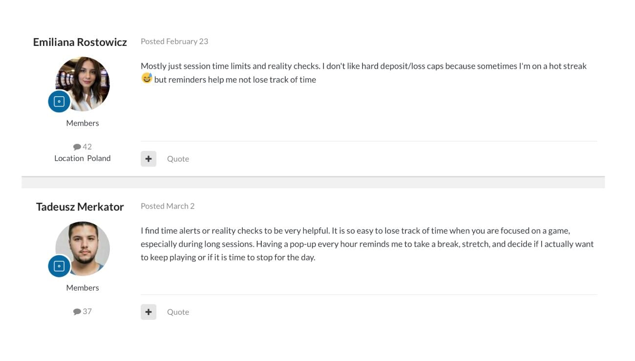 Self-exclusion forum comments