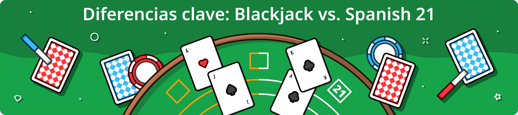 Comparación visual entre una mesa de blackjack clásico y el juego de Spanish 21