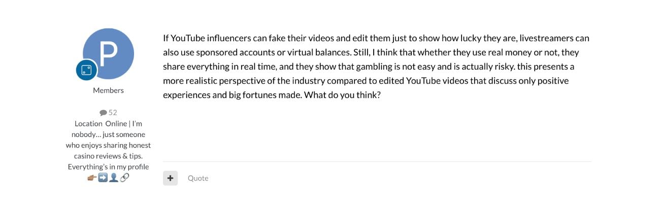 A player's forum comment about influencers and streamers